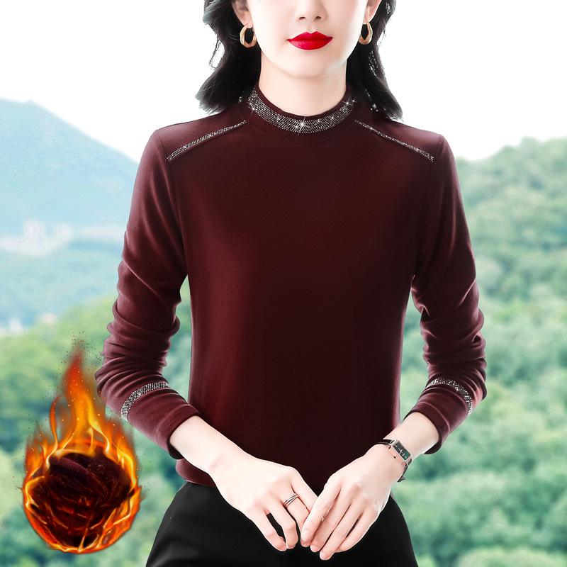 

Нижняя рубашка женская новая зимняя теплая бархатная верхняя облегающая рубашка с длинными рукавами 4XL бордовый