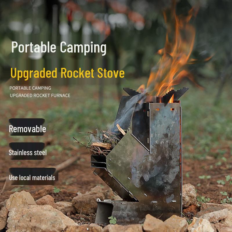 

Thickened Stainless Steel Detachable Portable Rocket Stove for Outdoor Cooking Small