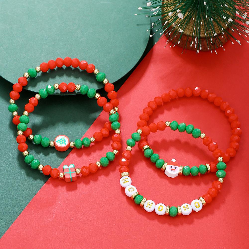 Christmas Charm Bracelet Set: Santa, Reindeer & Bell Beaded Pearl Polymer Clay Design