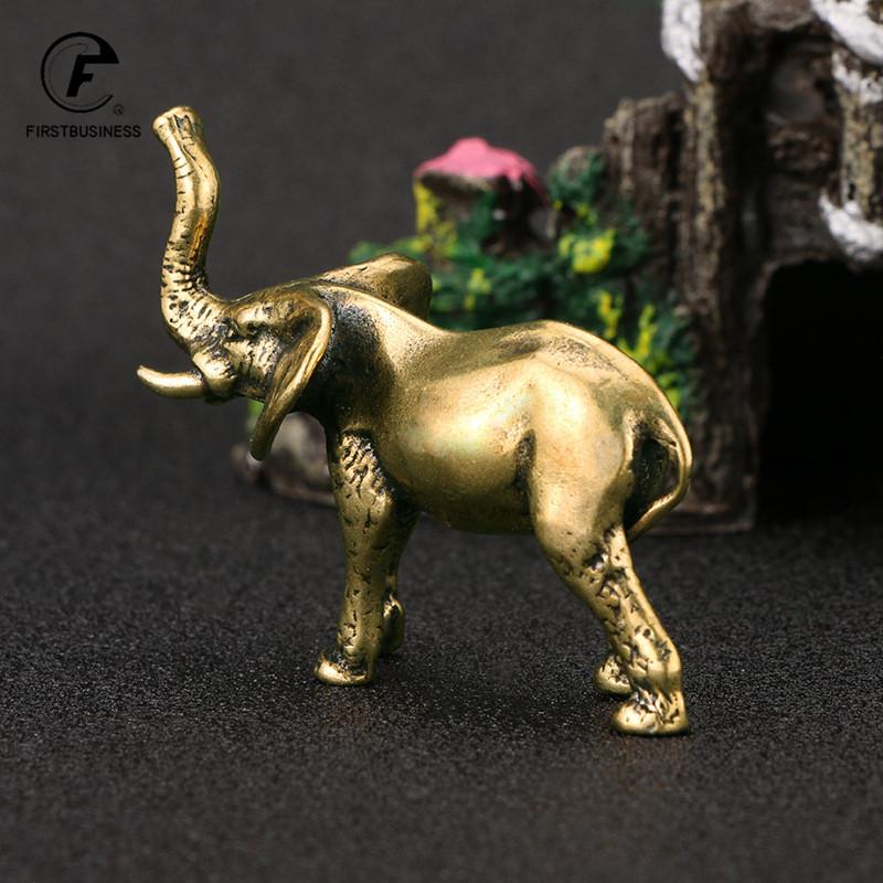 Antique Brass Elephant Home Decor Ornaments Crafts Miniatures Figurines Desk Decoration Accessories Handmade Mini Animals Statue