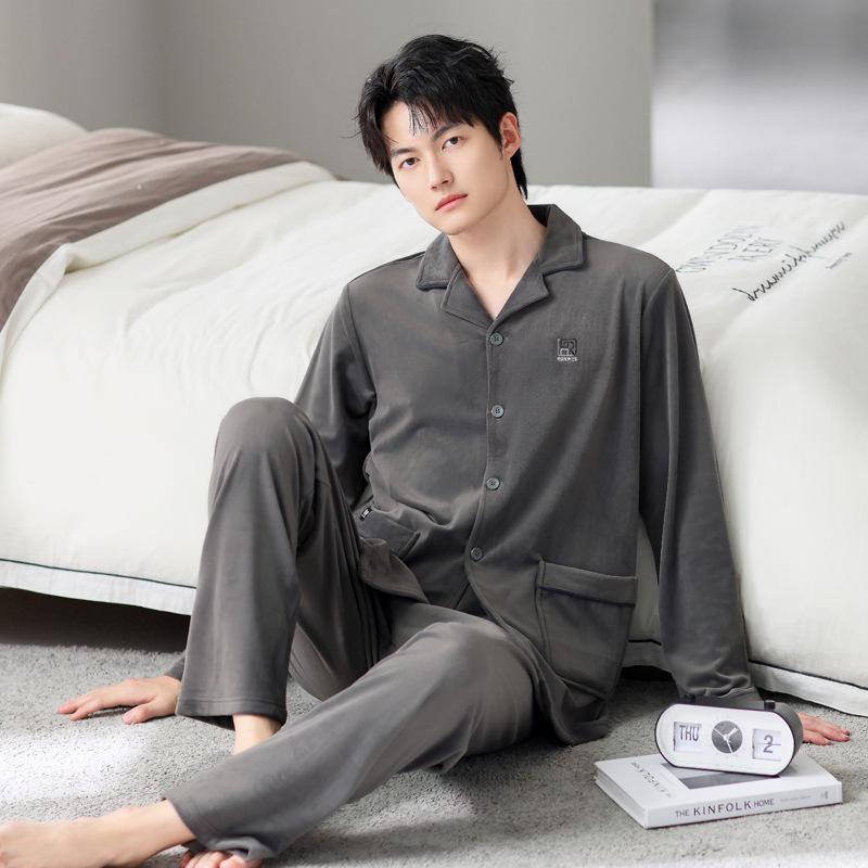 Pajamas Men'S Winter Coral Fleece Men'S Island Fleece Winter Thickened Fleece Men'S Autumn And Winter Loungewear Set