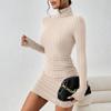 2024 Women Clothing New Solid Dresses Mini Dress Club Elegant Party Dresses Black Solid Turtleneck Long Sleeves SheathDress