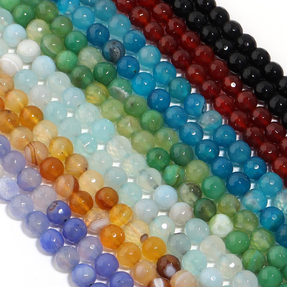1Strand 6/8/10mm Colorful Facted Agate Beads Round Loose Beads Spacer Bead For Jewelry Making DIY Necklace Bracelets Accessories