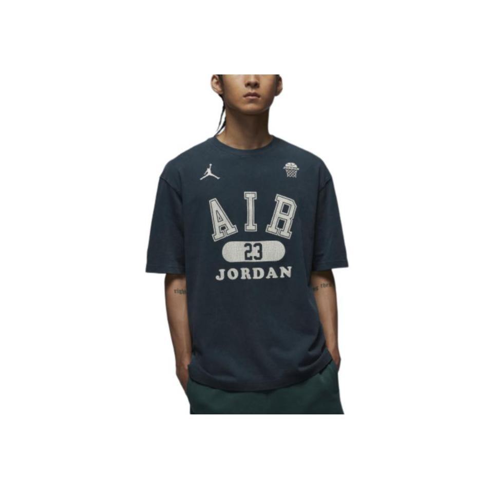 Jordan Letter And Number Print Comfortable Casual Washable Round Neck Short Sleeve T-Shirt Men Tops Military-Deep-Sea-Blue HM4902478