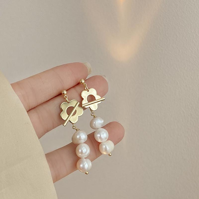 Best Sell 100% Natural Freshwater Pearl Sweet Sunflower 14K Gold Filled Female Tassels Stud Earrings  For Women Cheap