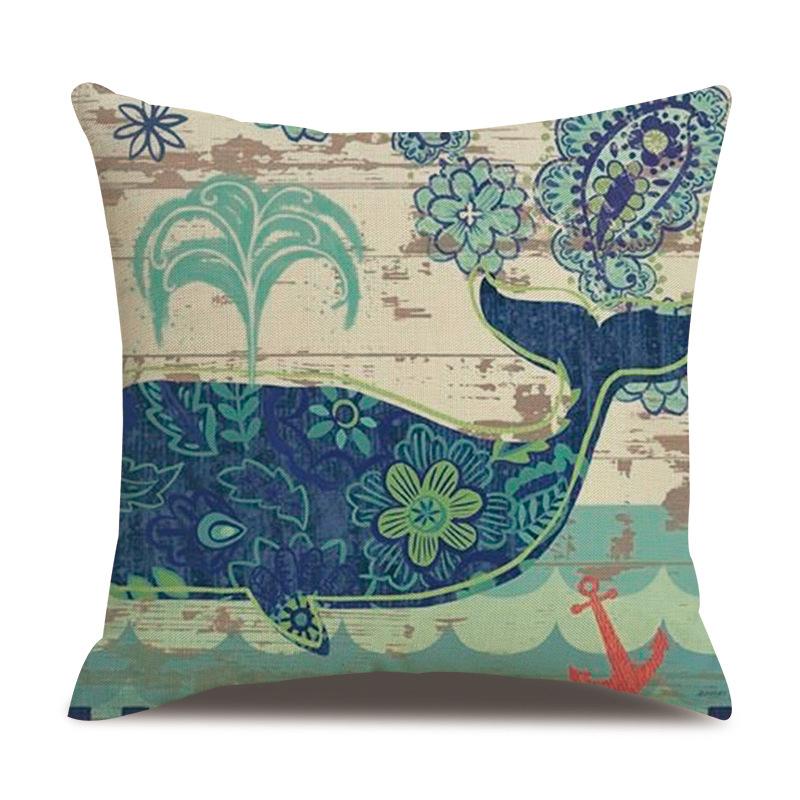 Linen Pillowcase Hand-painted Marine Cotton Linen Coral Seahorse Starfish Octopus Home Soft Furnishing Cushion Cover