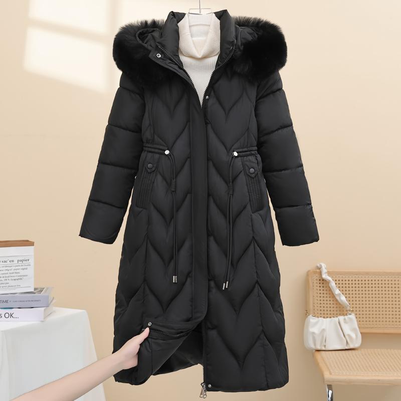 Fashion Winter Woman Coats Hooded Faux Fur Collar Thick Warm Plus Size Long Parkas Loose Women's Jackets