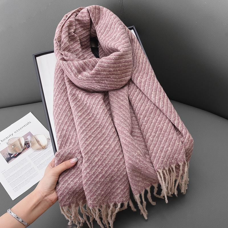 Elegant High-End Twill Scarf: Faux Cashmere Tassel Shawl for Women - Autumn/Winter Fashion Trend