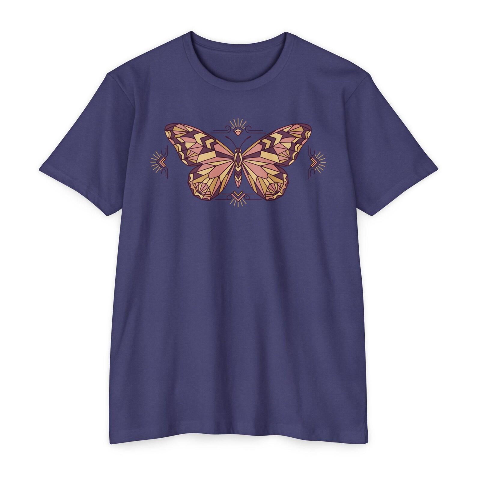 Butterfly T-Shirt Vintage Decorative Floral Boho Wings Nature Lover Gift Earth Tone Graphic Tee S