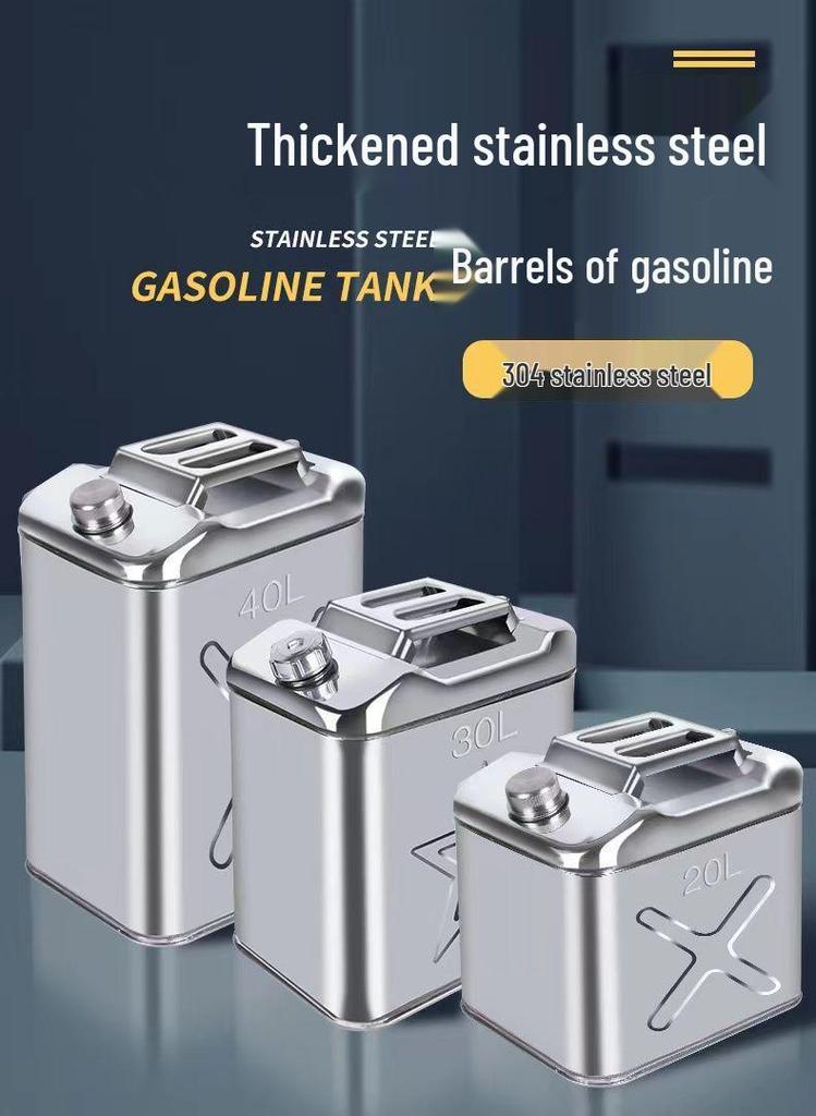 Portable 304 Stainless Steel Fuel Can - 30L/25L, Thickened for Oil, Gasoline, Diesel, Car Spare Tank