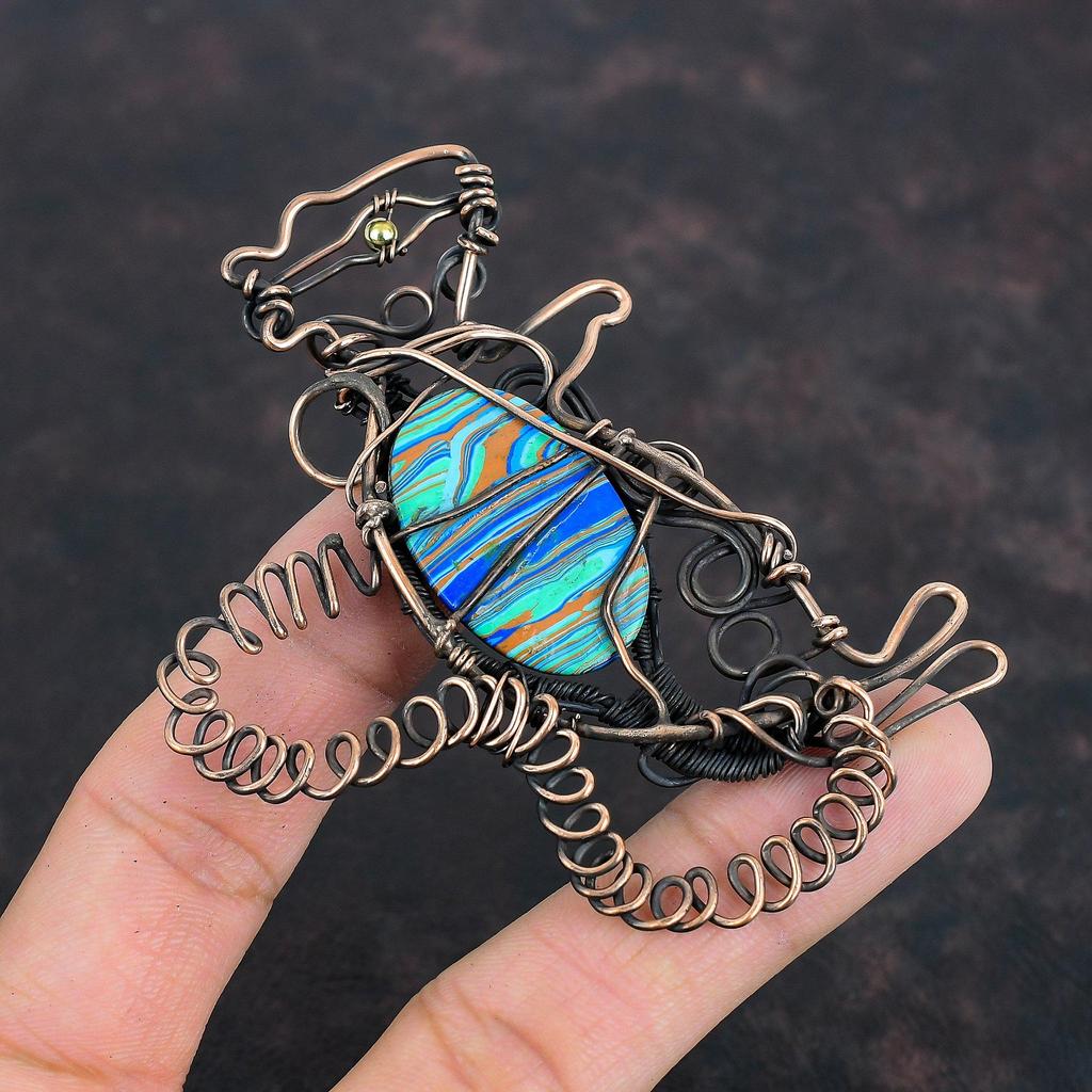 Rainbow Calsilica Pendant Copper Wire Wrapped Pendant Rabbit Pendant Original Gemstone Jewelry Handmade Pendant Copper Jewelry Gifts For Her