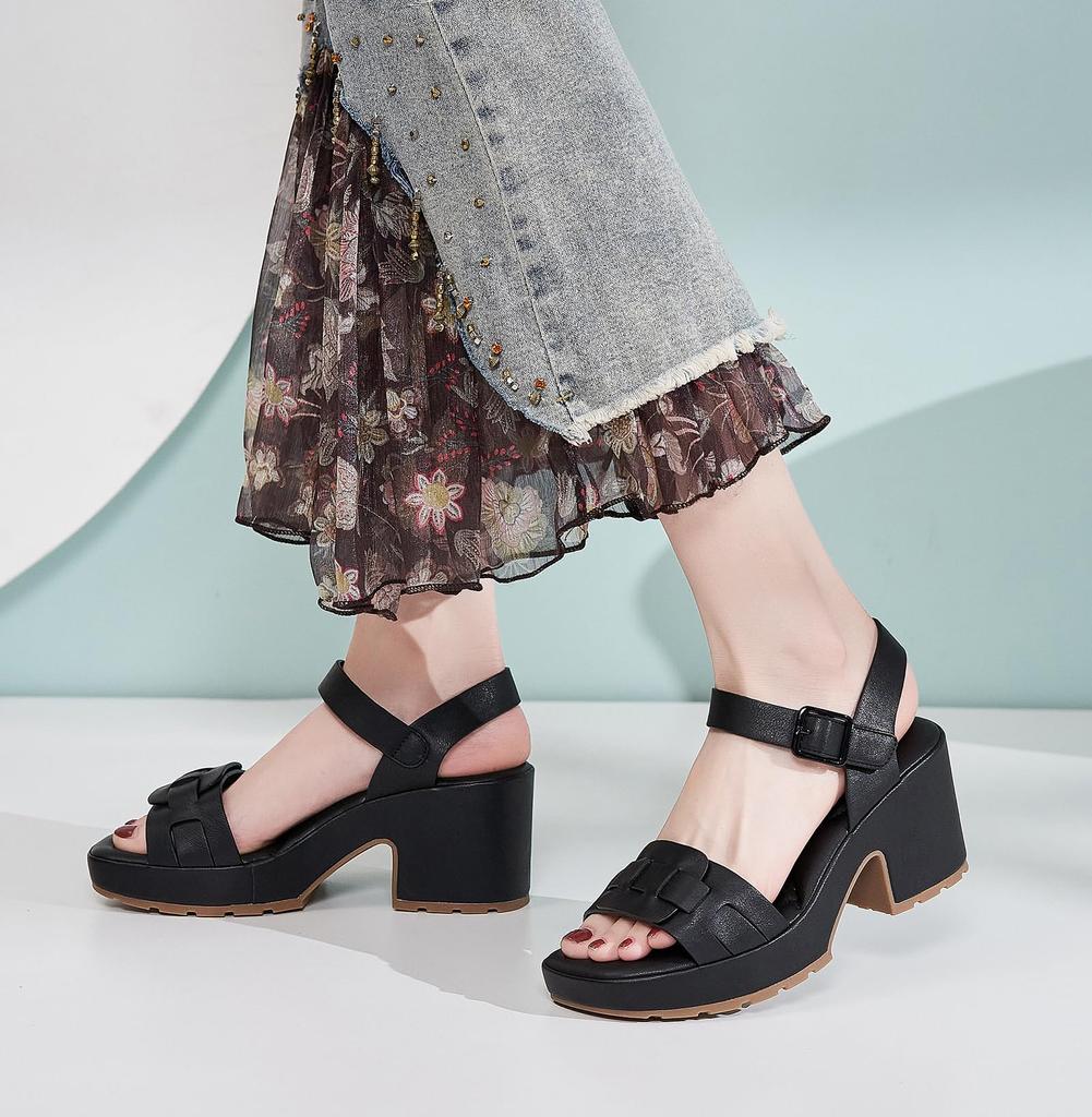 Thick Velcro Easy to Walk [ZUYEE] Women's Sandals, Heel, Strap, Comfort, Casual, Soft, in, Black, 23.0cm