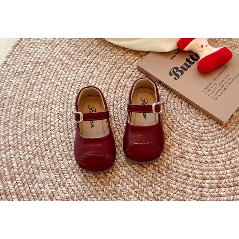 Kids Girls British Style Solid Color Soft Sole Casual Princess Leather Shoes