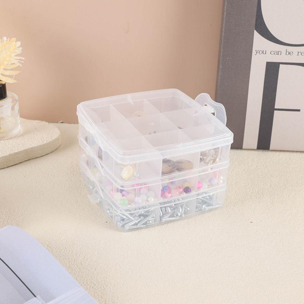 Durable 3-Layer Jewelry Beads Box Stackable Transparent Hardware Tool Boxes Storage Box for Small Items Fishing Gear Accessories