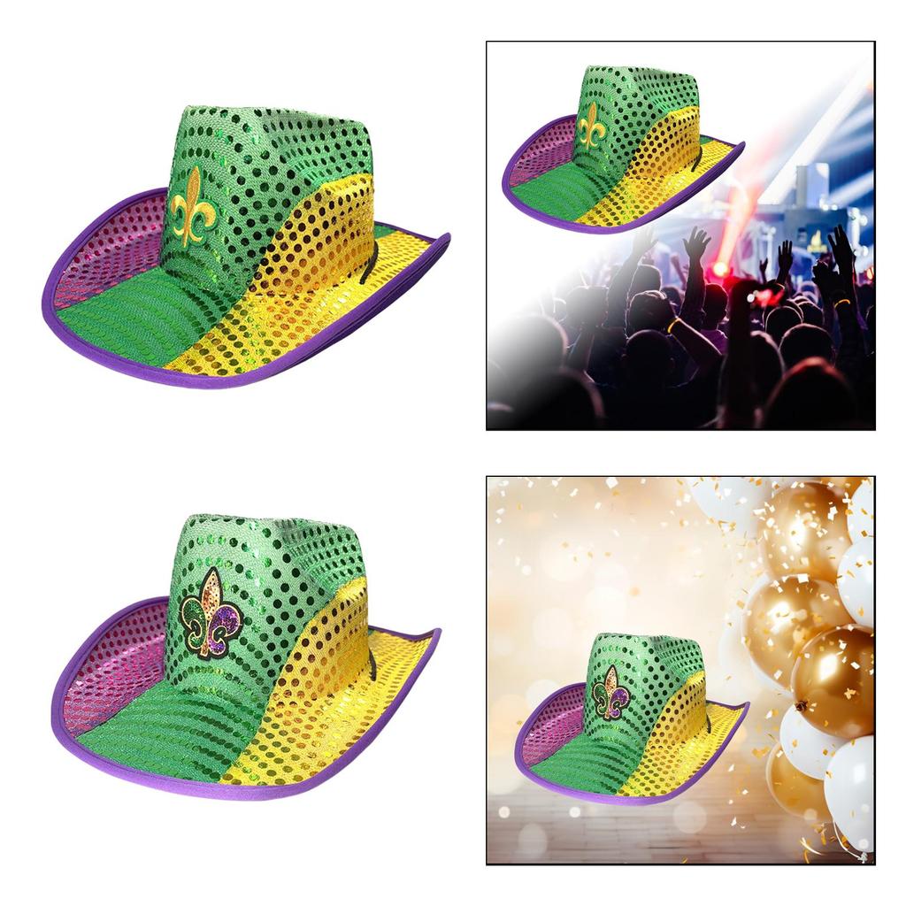 Sequin Cowboy Hat Fancy Dress Cap Top Hat Wide Brim Comfortable Cowgirl Hat for Club Rave Party Supplies Fancy Dress Performance
