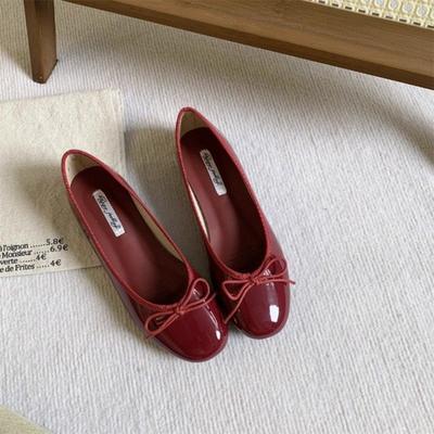 French Flat Single Shoes Women Soft Shallow Square Toe Bow Spring and Summer New Bean Shoes