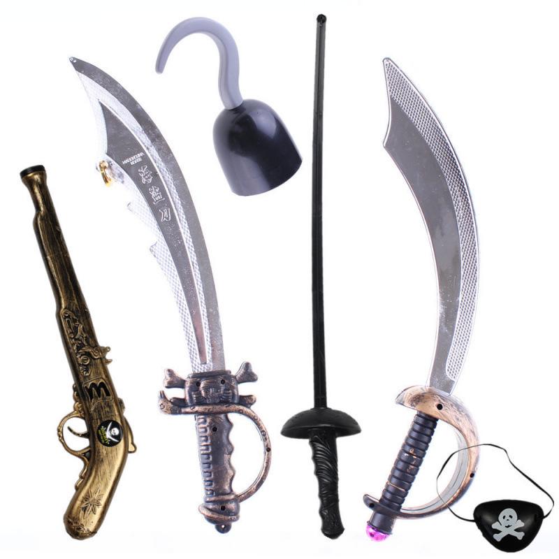 Pirates of the Caribbean Costume Set: Pirate Hat, Sword, Flag, Bugle Horn, Eye Patch, & Mask for Halloween Cosplay