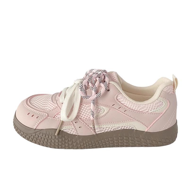 Pink double mesh shoes female ugly cute spring and summer new niche low-top versatile sports little white shoes