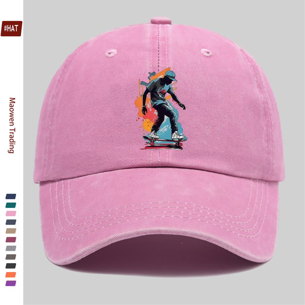 Pc Pcs Adjustable Trucker Cap with Skateboard Character Graphics Vintage Washed Baseball Hat Suitable for Men Women Light