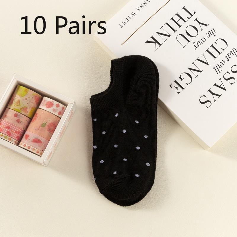 

10 Pairs of Polyester-patterned Boat Socks, Thin and Shallow-cut, Versatile, Low-top In Summer, Non-dropping and Anti-slip Sweat-absorbing Cotton 10 pairs чорний
