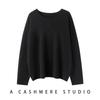 Early Autumn Lightweight Gold Thread Pure Cashmere Solid Round Neck Loose Pullover Sweater for Women
