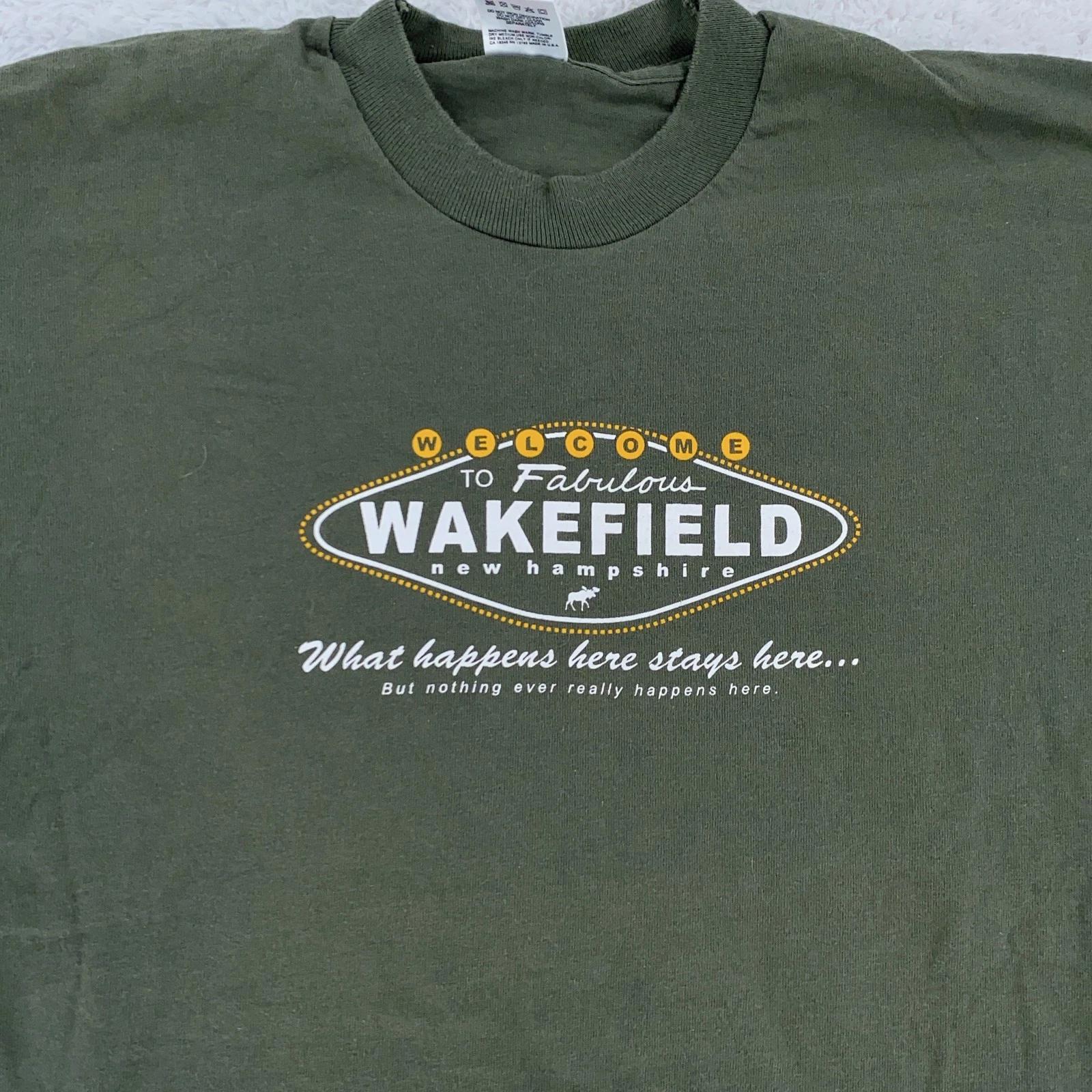 Vintage Wakefield New Hampshire Shirt Mens M/L Green Funny Graphic Tee USA 90s 4XL
