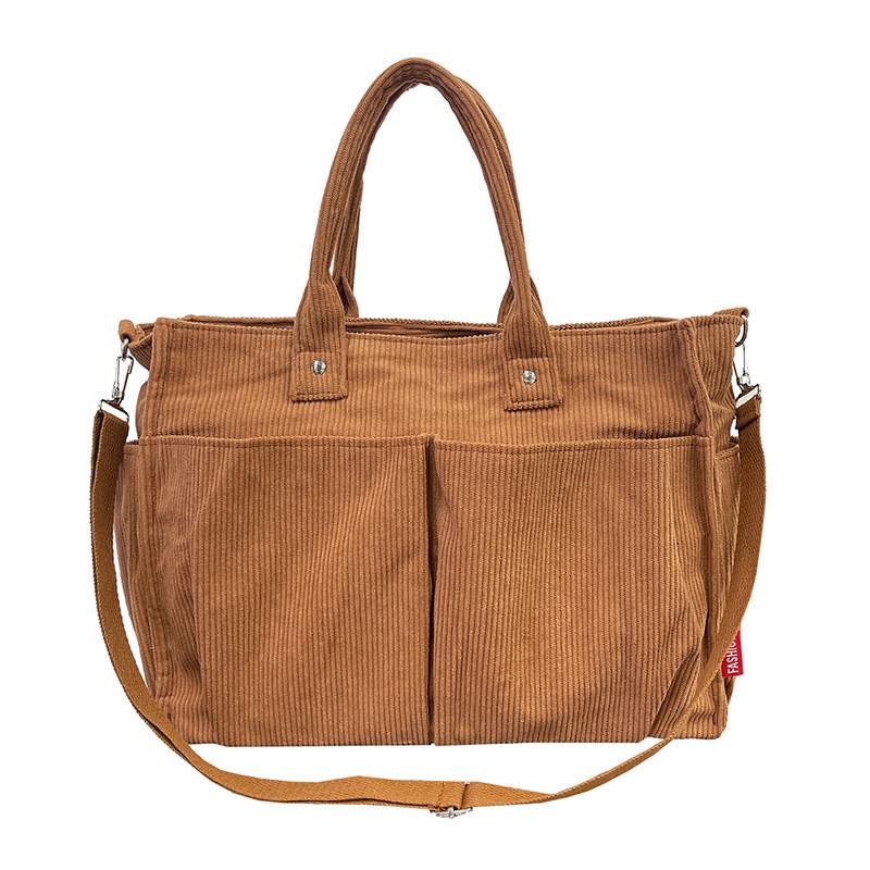 Corduroy Shoulder Tote Bag For Women Large Capacity With Zipper Closure For Daily Use