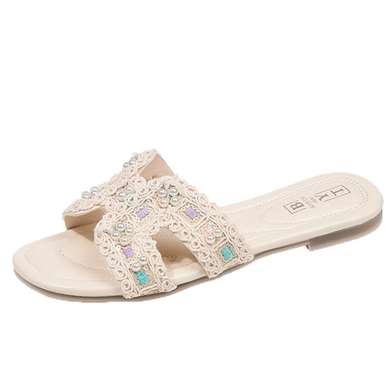 Beautiful flat-bottomed cool slippers for women to wear 2025 summer new fairy style with skirt half-drag beach sandals
