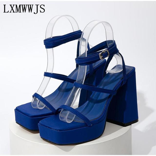 Bürodame Damen Sandalen Plateauschuhe Knöchelschnalle Abschlussball High Heels Schuhe Einfarbig Karree Sexy Damen Sandalen