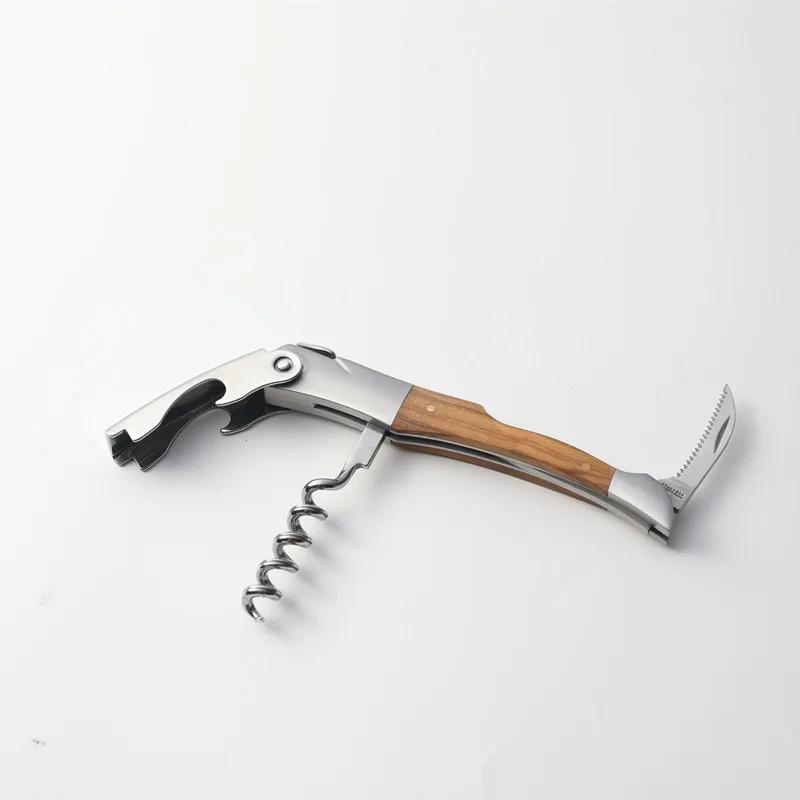 Wood Handle Corkscrew Style Wine Opener Knife Stainless Steel Sommelier Beer Can Bottle Openers Foil Cutter