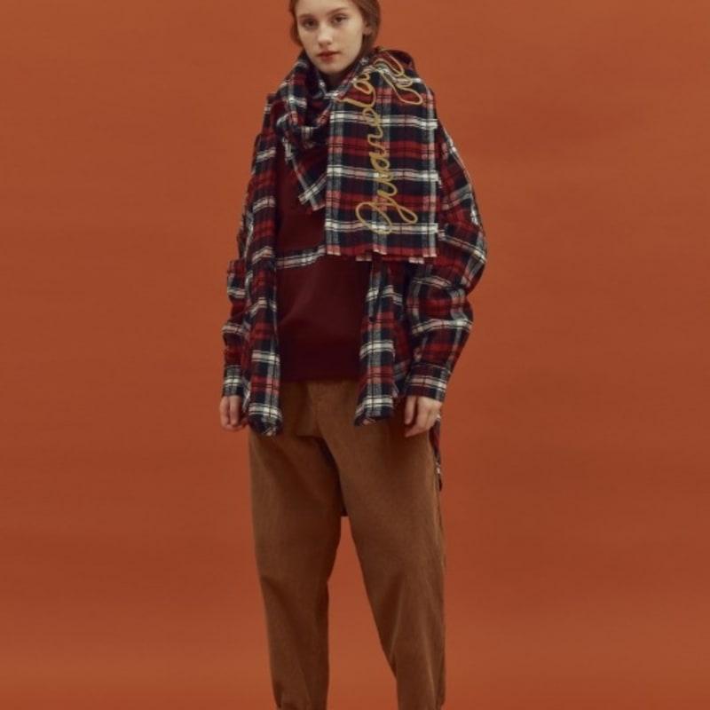 COINONIA [COINONIA CANVAS] Tartan Lettering Scarf_Wine