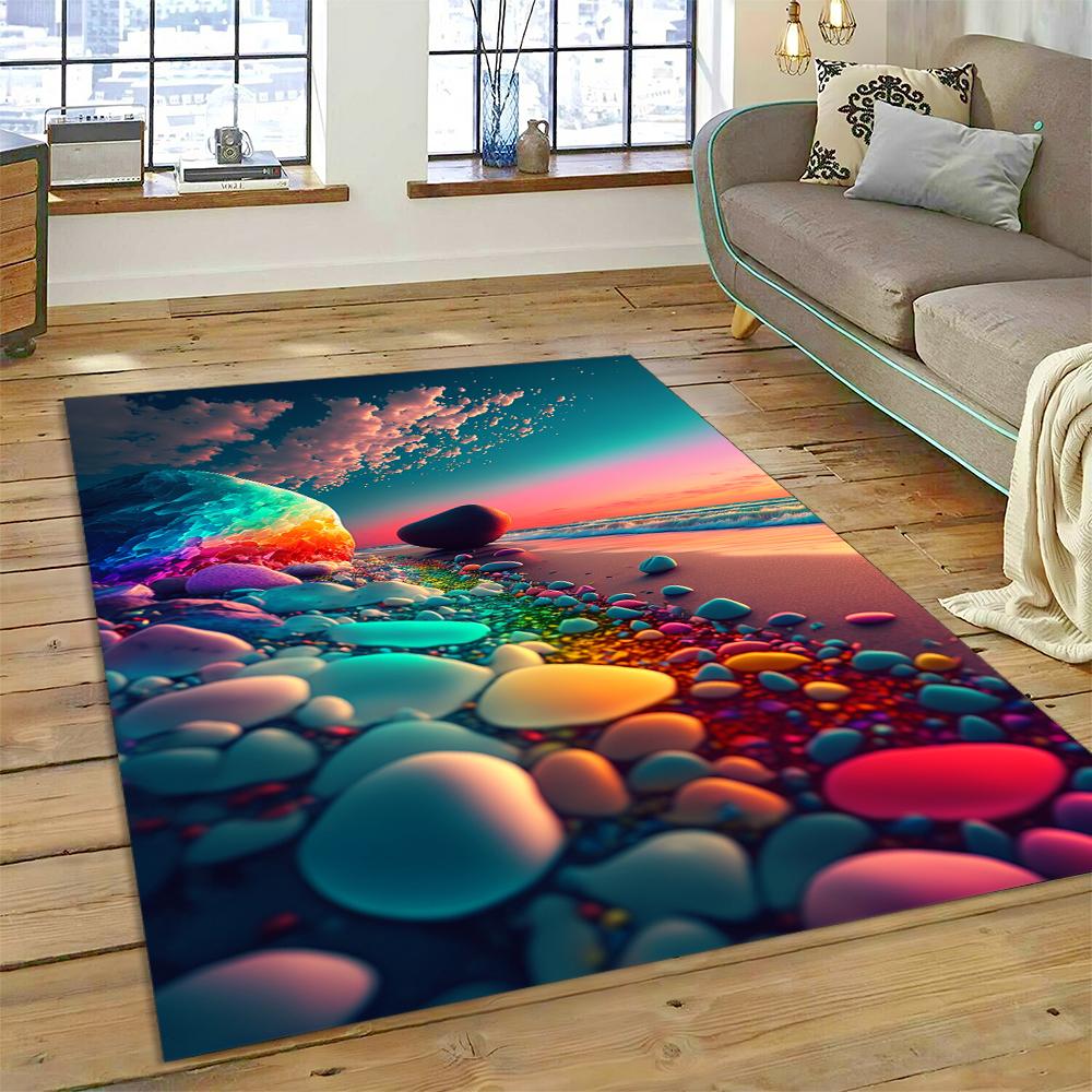 27 Style New Colorful Pebble Rainbow Road Beach Stone Scenery 3D Carpet Rug for Living Room Bedroom Home Sofa,Non-slip Floor Mat