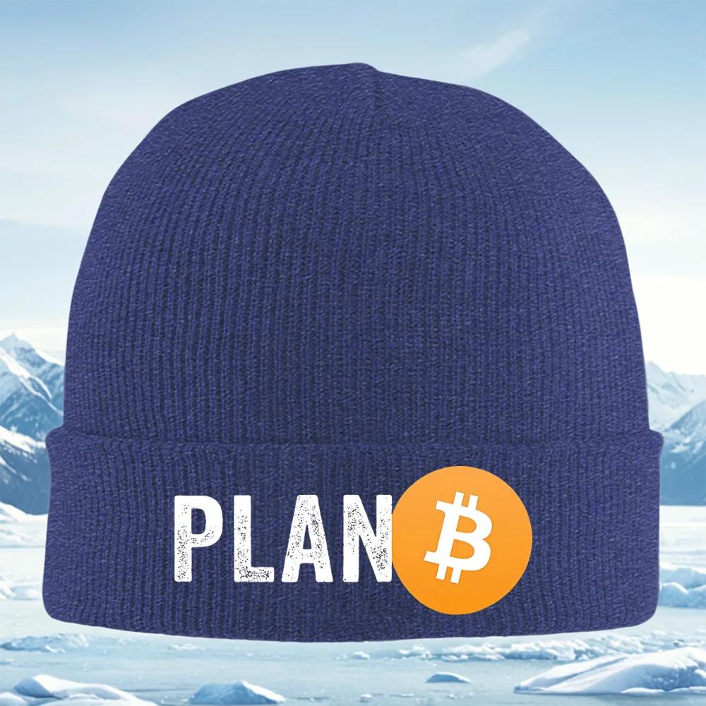 

Plan B Bitcoin symbol orange circle Knitted Hat Unisex Women Unisex Beanie Pullover Cap Winter Thermal Warm Christmas Outdoor Cycli