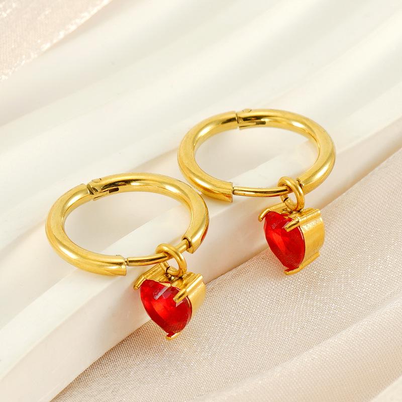 18k Gold-Plated Heart Pendant Earrings with Zircon