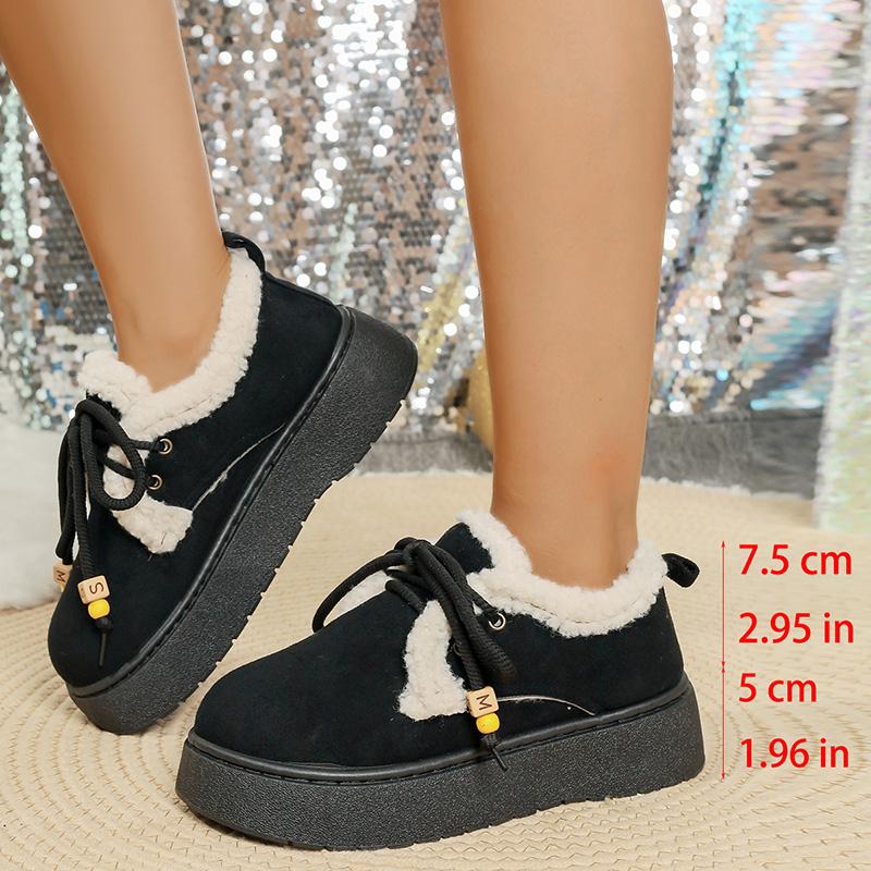 Fashion New Thick Sole Lace Up Snow Boots Women Winter Warm Thicken Plush Ankle Boots Woman Plus Size 35-42 Non Slip Casual Cotton Shoes