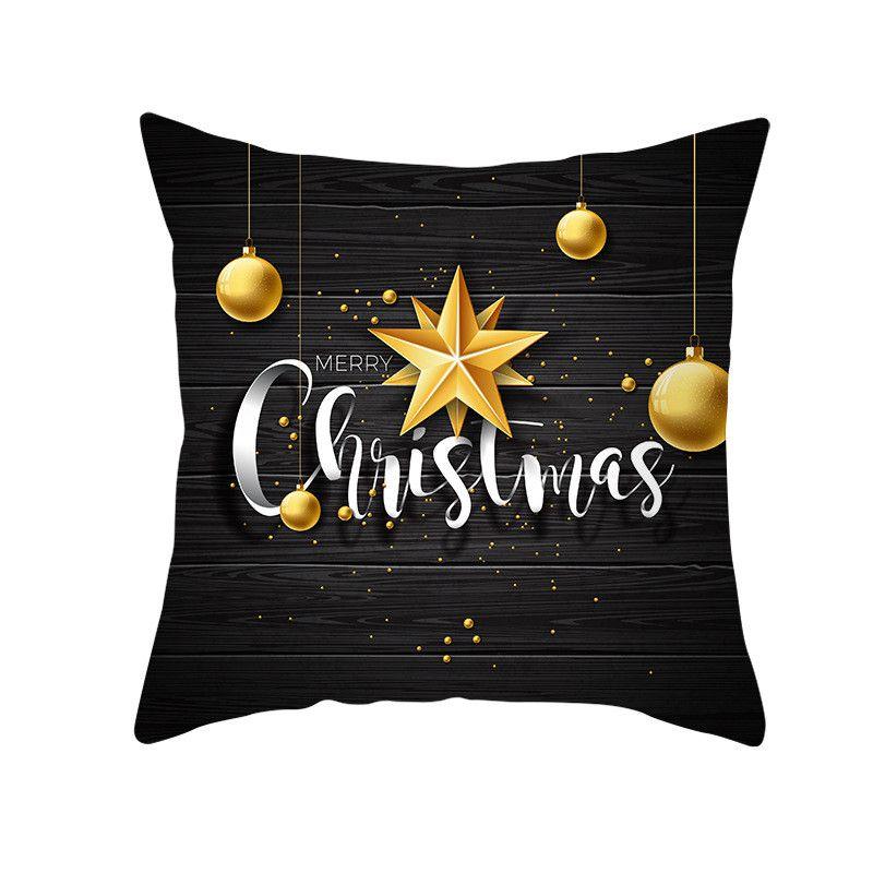 18" Merry Christmas Cushion Cover Home Decor Xmas Throw Pillow Case Gold Black