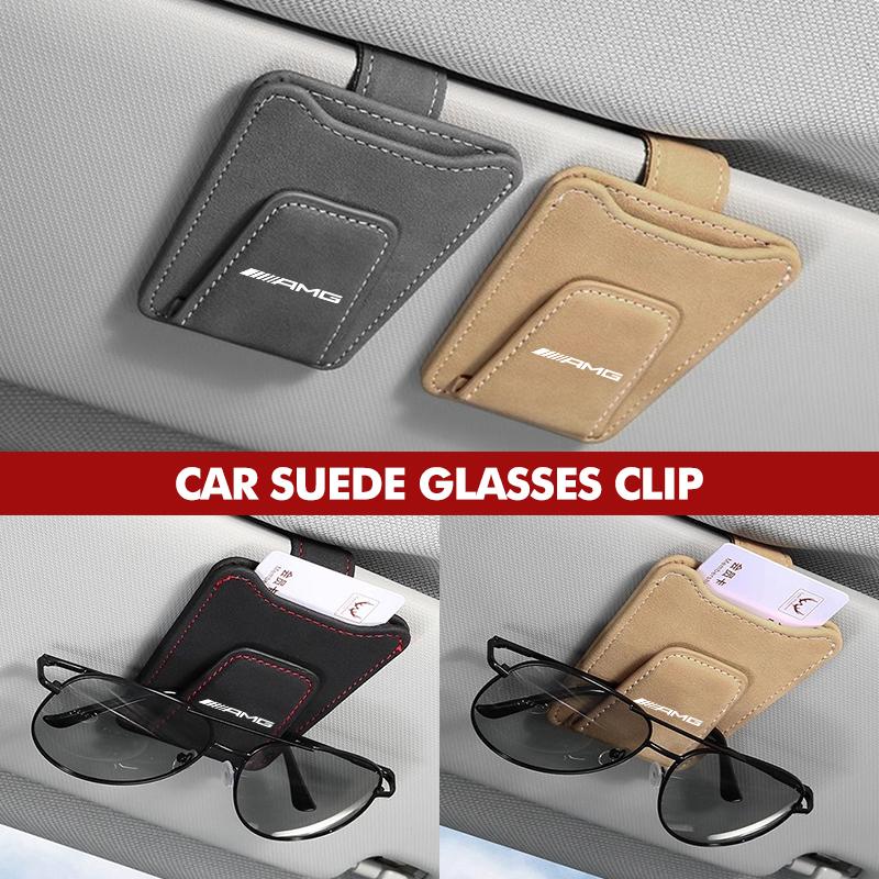Suede Car Logo Sun Visor Glasses Clip Ticket Card Storage Clamp For Mercedes Benz AMG W202 W212 W213 W220 W221 W222 C180 C200