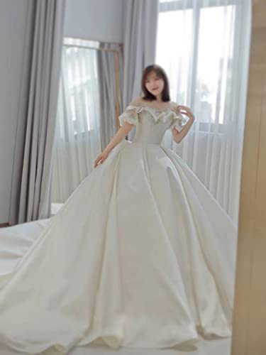 [Housaku Co., Ltd.] Wedding Dress, Illusion Neck, Bell Sleeves, Satin, Elegant, Exquisite Princess Style, Lace-up, A-line, for Concerts, Recitals, Gor
