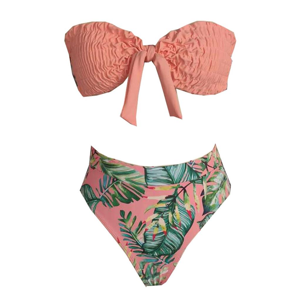 Plavky s vysokým pasem Dámské bikiny Bandeau Floral Bikini Set Plavky pro ženy Plavky Plavky Plážové oblečení Set bikin