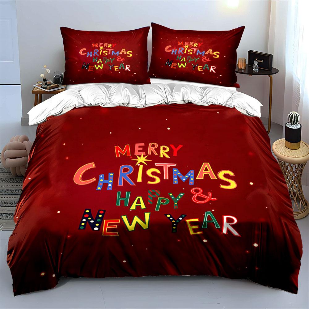 Merry Christmas New Year Design Bedding Duvet Cover Set Duvet Cover Pillowcases (1*Duvet Cover 2*Pillowcases, without duvet insert)