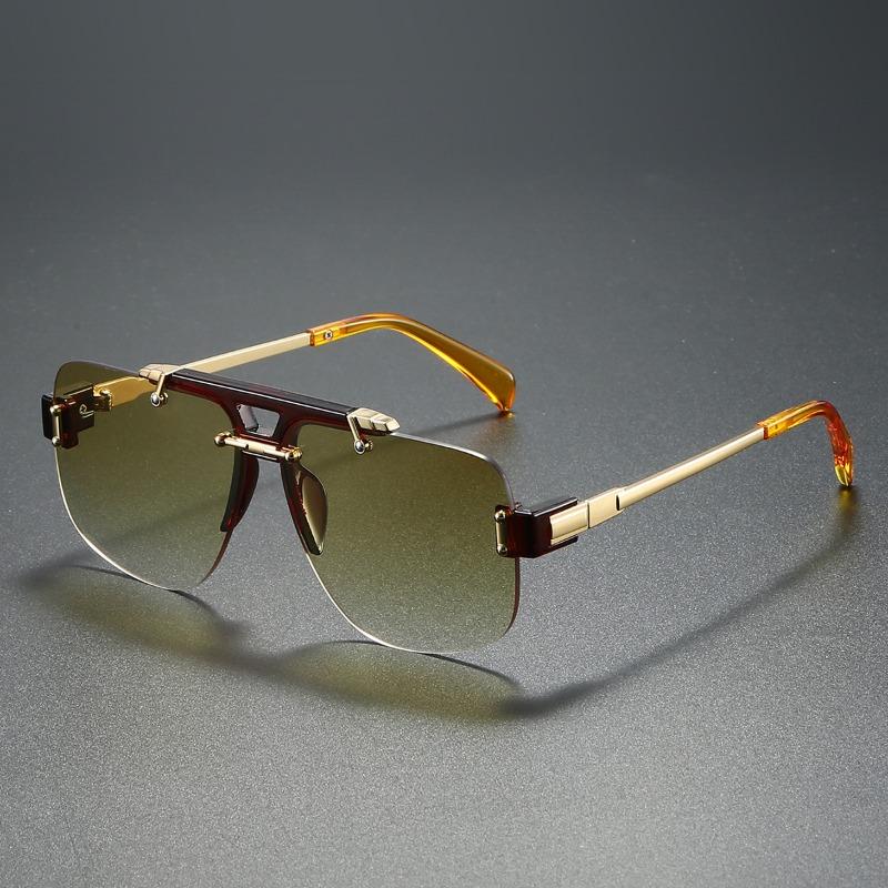 Non-polarized Square Rimless Sunglasses Women Fashion Clear Ocean Gradient Lens Shades Retro Rivets Men Sun Glasses