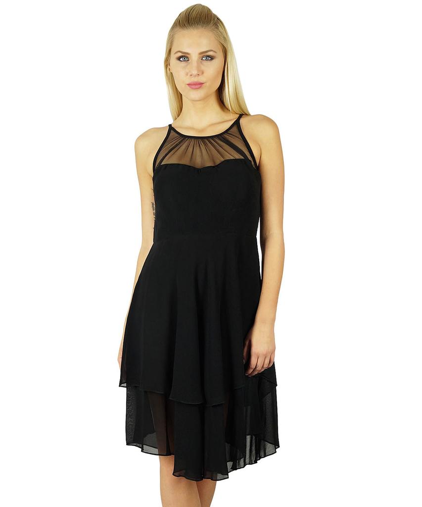 Bimba Women Exclusive Black Georgette Shift Dress Sheer Chick Prom Dress