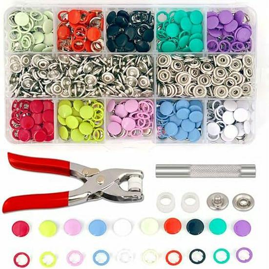Five-Claw Snap Fastener Tool Set: Colored Solid & Hollow Buckles with Hand Press Pliers Hollow: 100 Sets, 10 Colors (No Pliers)