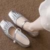 Soft leather pearl French Mary Jane women's shoes 2025 new shallow mouth single shoes spring and autumn middle heel leather gentle shoes