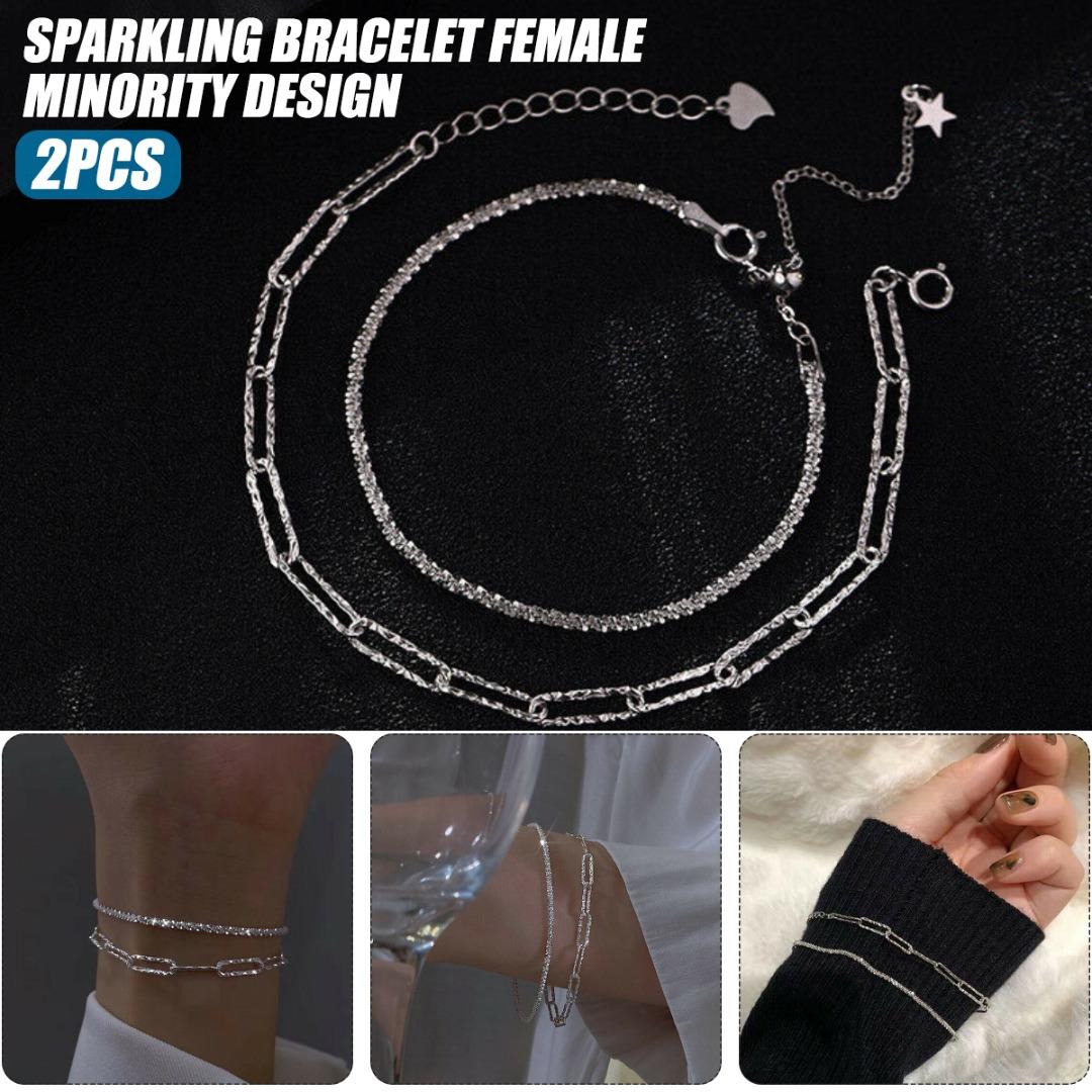 

PDTO 2 шт. Серебряный браслет-цепочка с вспышкой из гипсофилы, женский браслет, регулируемые подарки