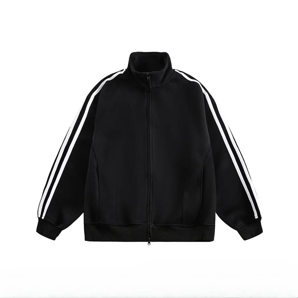 Three Stripes Cardigan Sweatshirt Male's Loose Everyday Stand Collar Jacket Coat Couple Sports Top High Quality Practical Daily Use