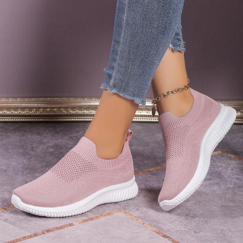 Fashion Women's New Solid Color Casual Breathable Elastic Slip-on Knitted Sneakers