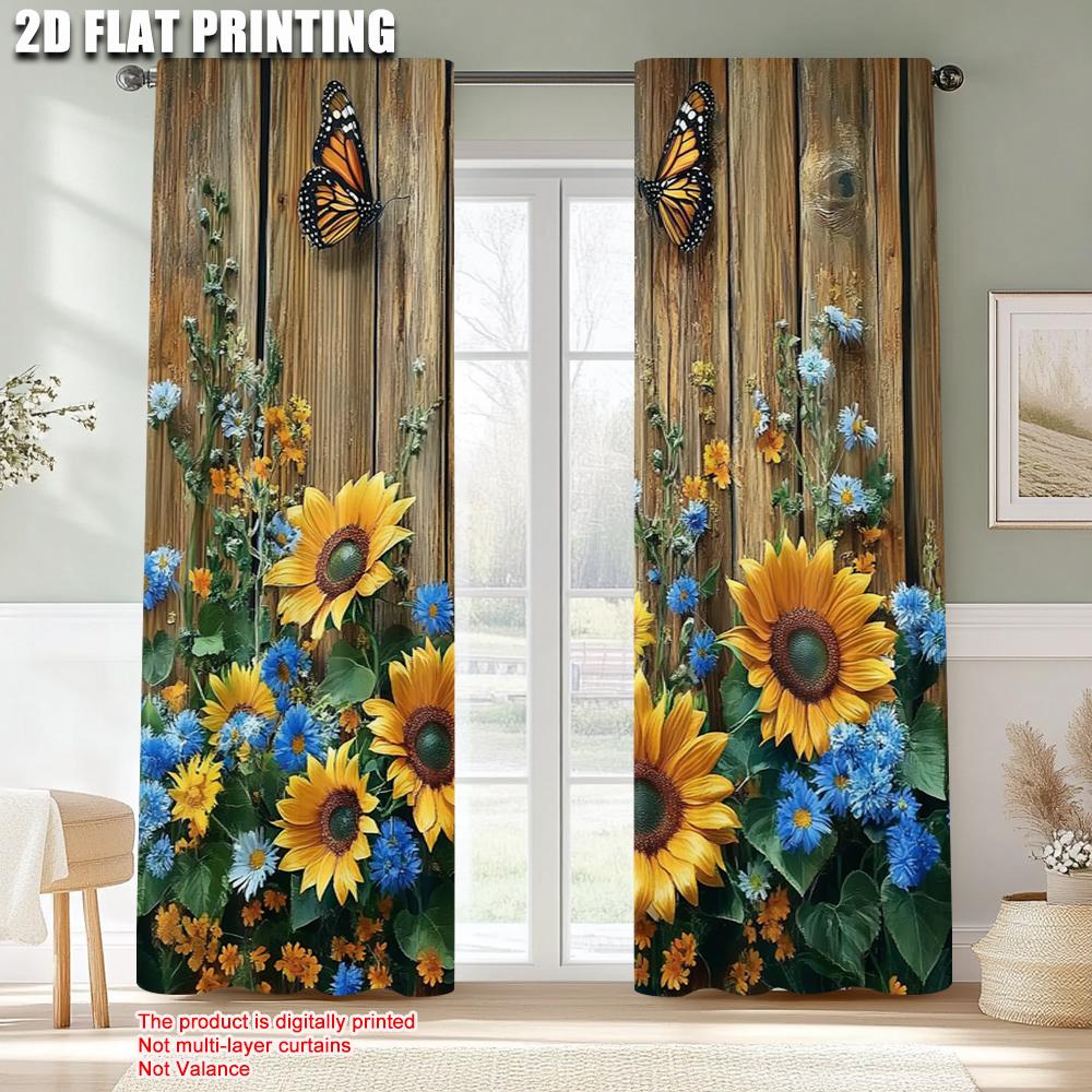 2pcs, Curtains Digital Printed 2D print Rustic Sunflower Machine Washable (without rod) Stuff Clearance Perfect for Bedroom,
