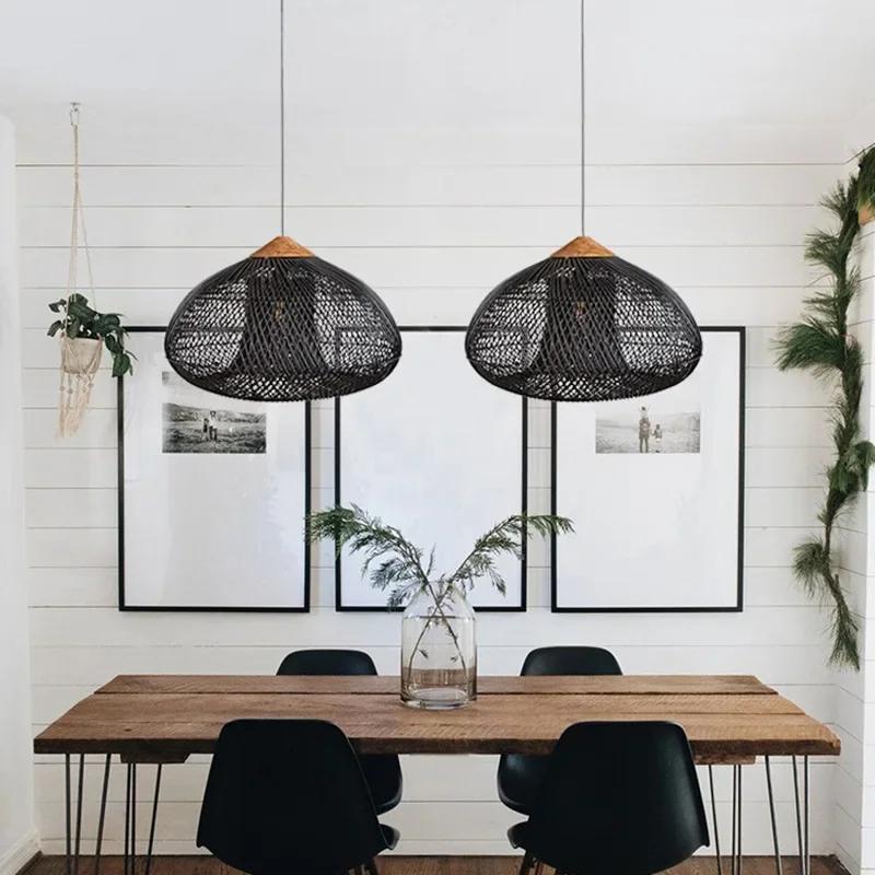 40/50/60CM Designer Pendant Lamps Vintage Rattan Led Light Lighting for Kitchen Island Loft Dining Room Chandelier Handcraft