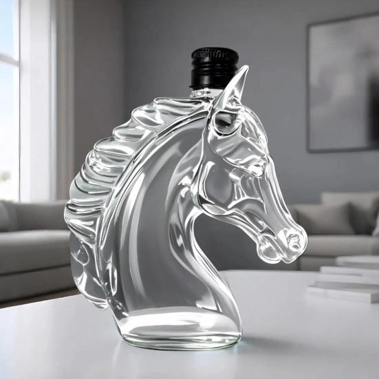 Karafka na whiskey s hlavou koně, 350 ml, 3D novinková skleněná láhev na alkohol pro dekoraci domácího baru, Jedinečný dárek pro milovníky koní a whiskey, Táta Muži